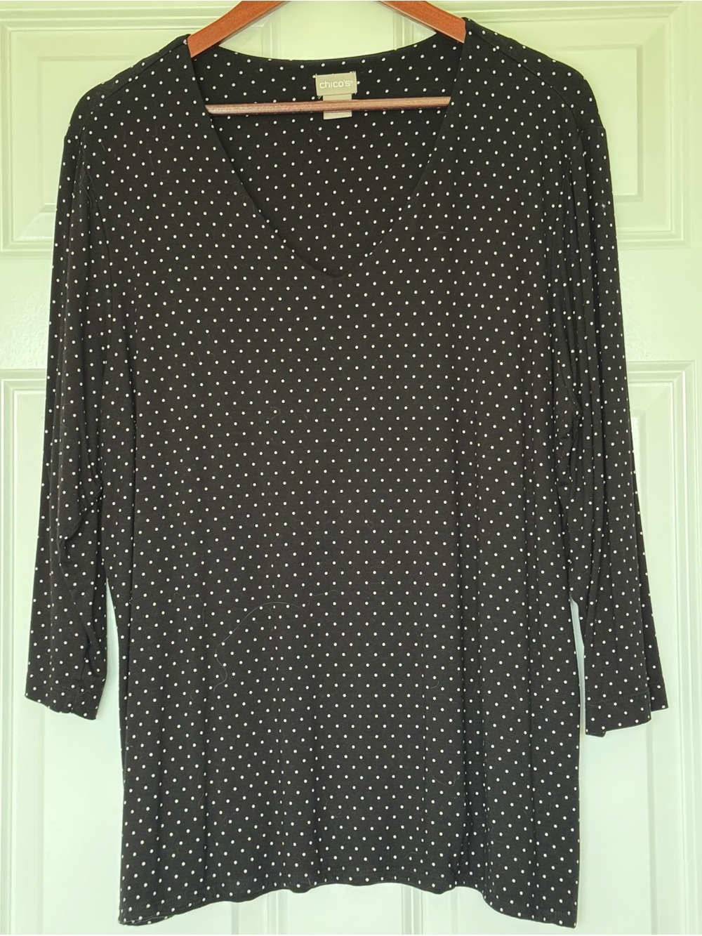 Chico's Black Top with White Polka Dots